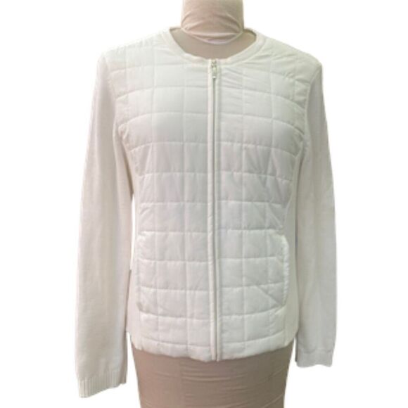 Croft & Barrow Quilted Sweater/Jacket Winter White Sz. L Full Zip - Picture 2 of 14
